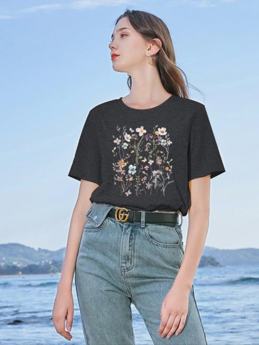 Boho Flower T Shirt Vintage Floral Graphic Shirt - Picture 3 of 5